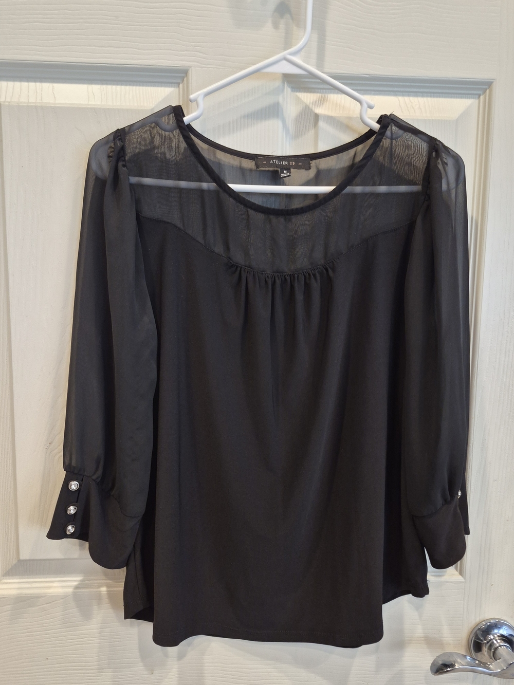 Black Sheer Yoke Blouse